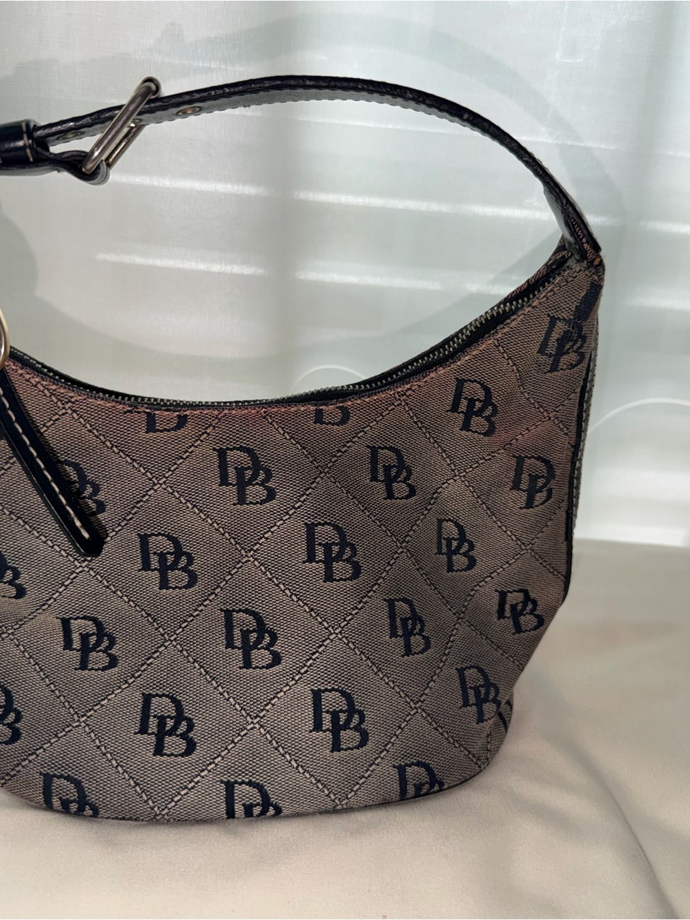 Vintage Dooney & Bourke Signature DB Monogram Canvas Shoulder Bag Hobo
